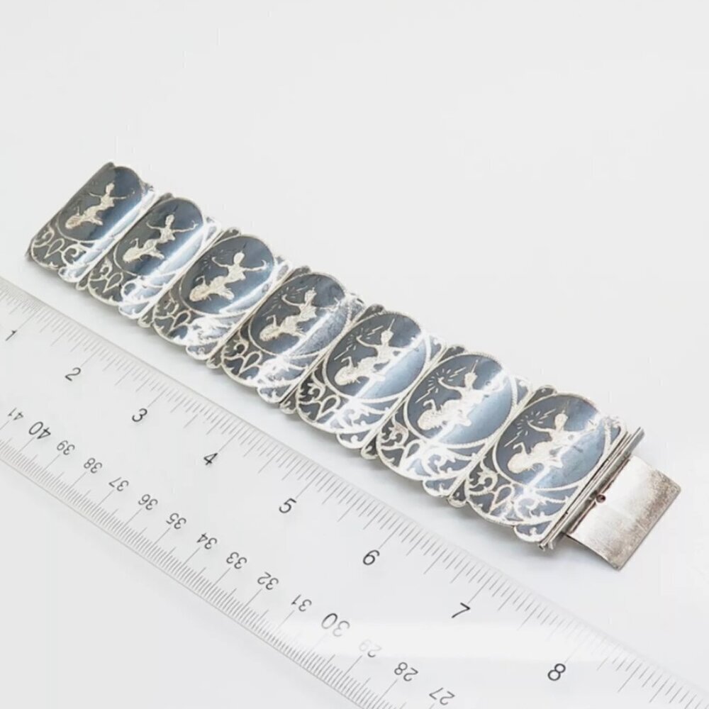 925 Sterling Silver Vintage Siam Niello Hindu Bracelet - Picture 7 of 7
